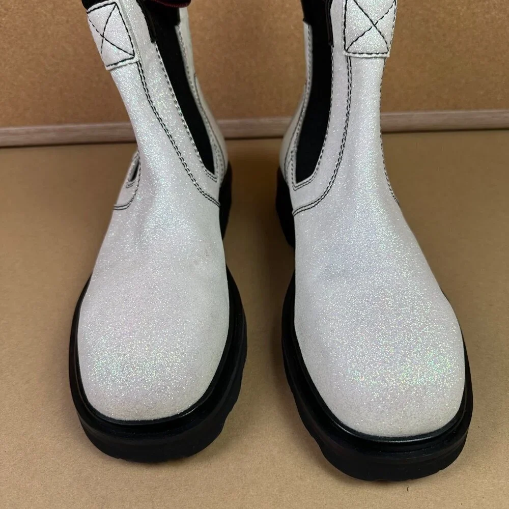 Marni White Glitter Sparkle Chelsea Pull On Boots EU 40 / US Womens 10